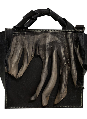 Angkor wat】中国设计师 Fu.DuJuan 腔调植鞣皮黑灰手提包 斜跨包