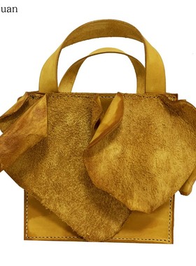 Fu.DuJuan 中国原创品牌 环保手提包 原创斜跨 黄色 牛皮 手工包