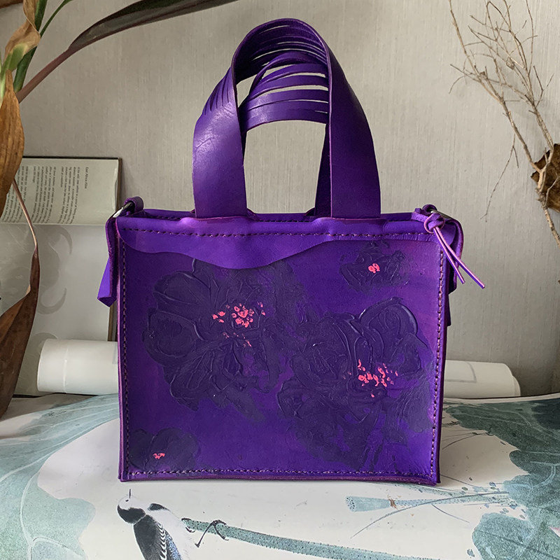 中国设计师 Fu.DuJuan 手提包 手工绘画女包 斜挎包 植鞣革手作包