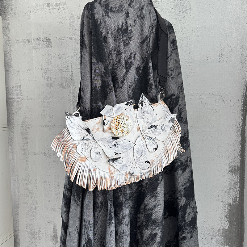 Fu.DuJuan 设计师包 雪山蝴蝶 宽带包 唯美拼接牛皮包 斜挎 独特