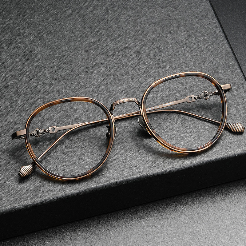 钛架椭圆眼镜框 新款纯钛克罗星REHAB复古板材可配近视 网红镜框