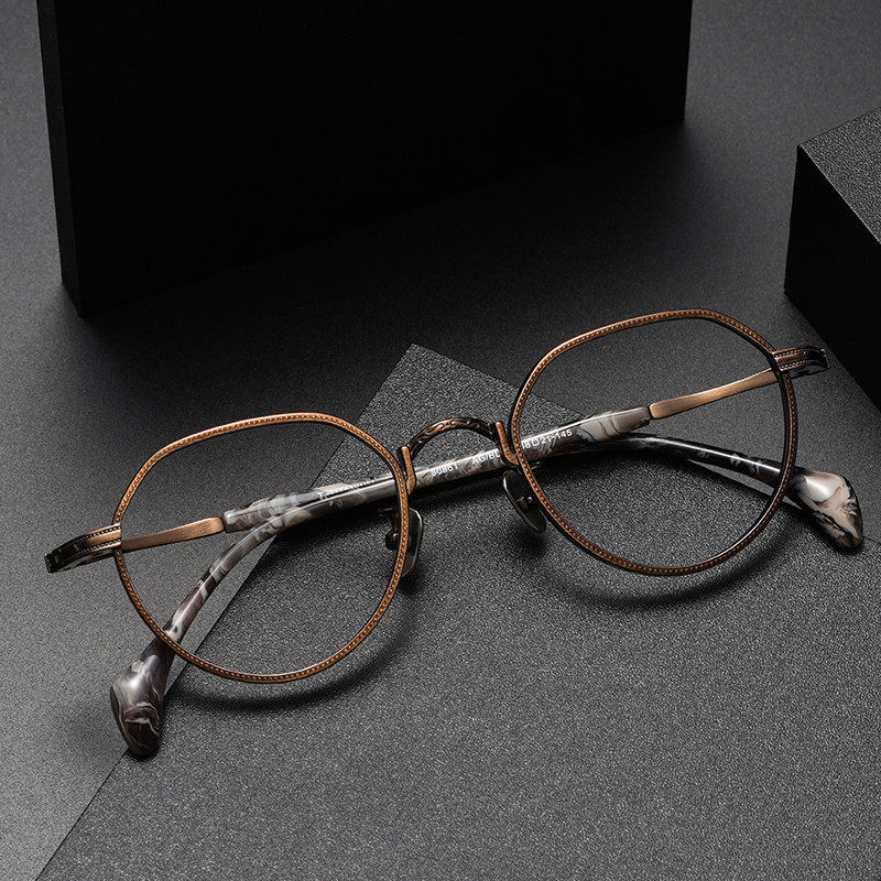 纯钛眼镜框松田同款80861多边形雕花复古宽边高度数近视眼镜男女