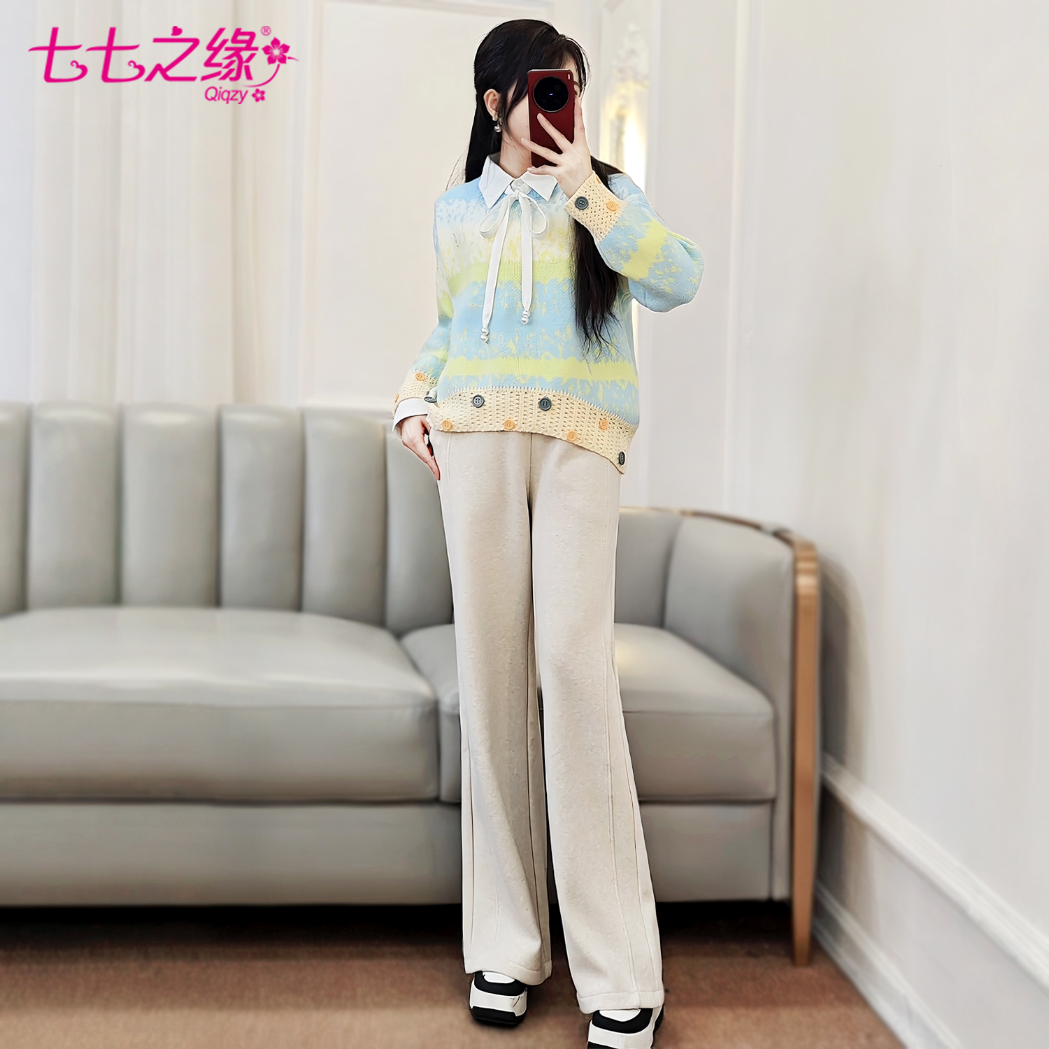 针织上衣羊毛蚕丝加绒加厚长裤