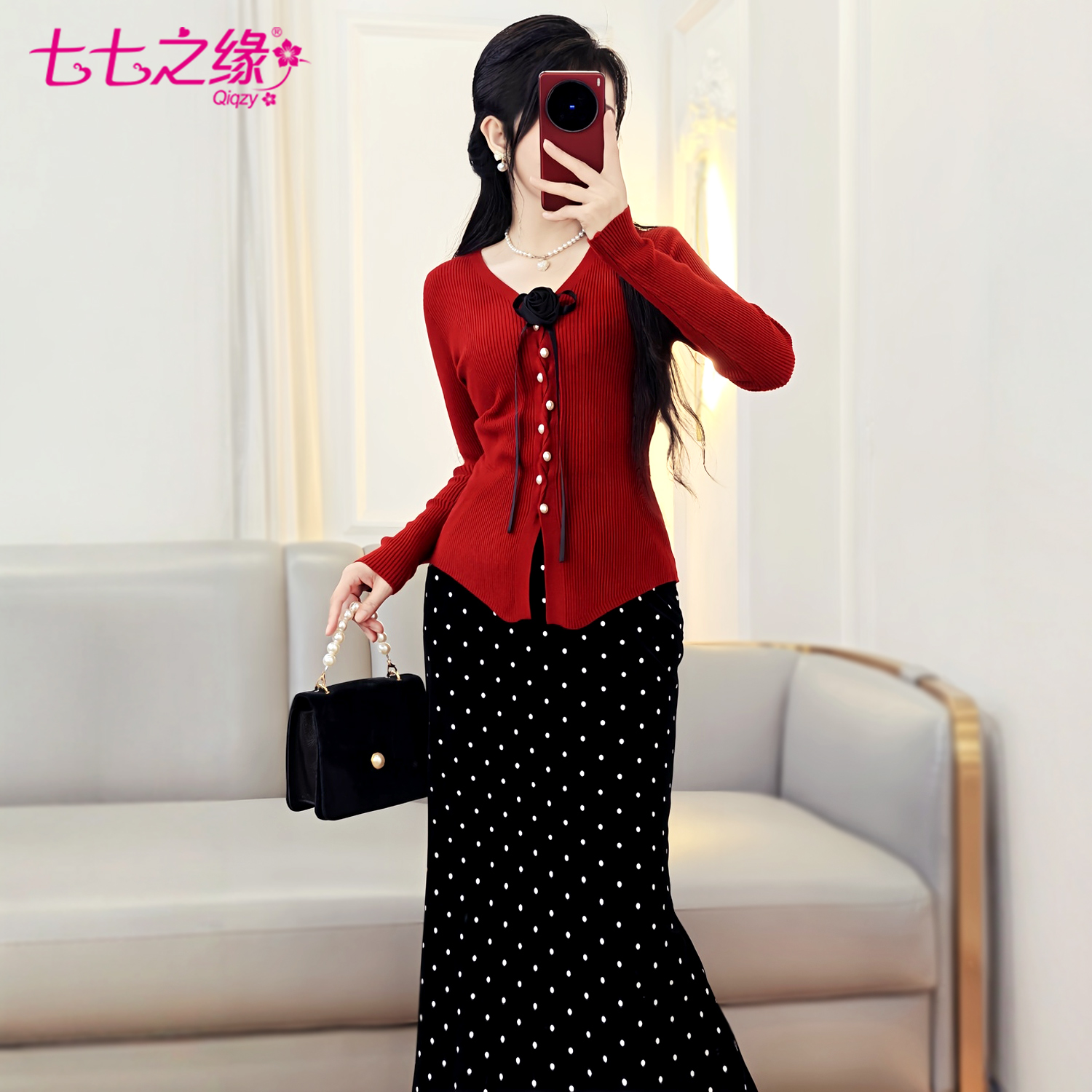 针织上衣半身长裙鱼尾裙两件套