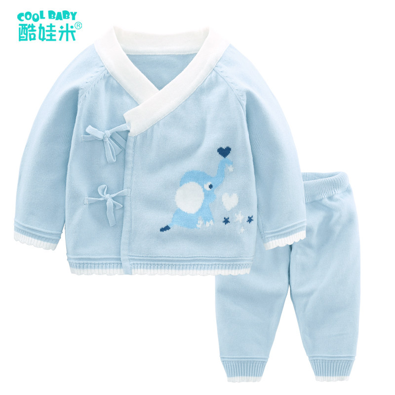 新生儿毛衣套装满月宝宝秋冬系带和服纯棉针织线衫0-6月婴儿纱衣
