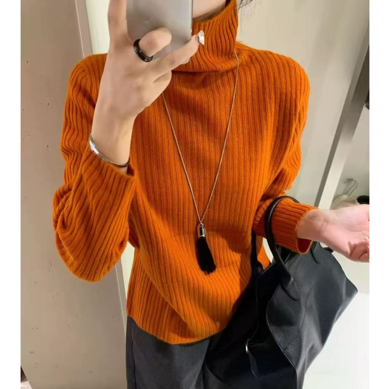 1125高领纯色竖条纹加厚绵羊毛毛衫-py