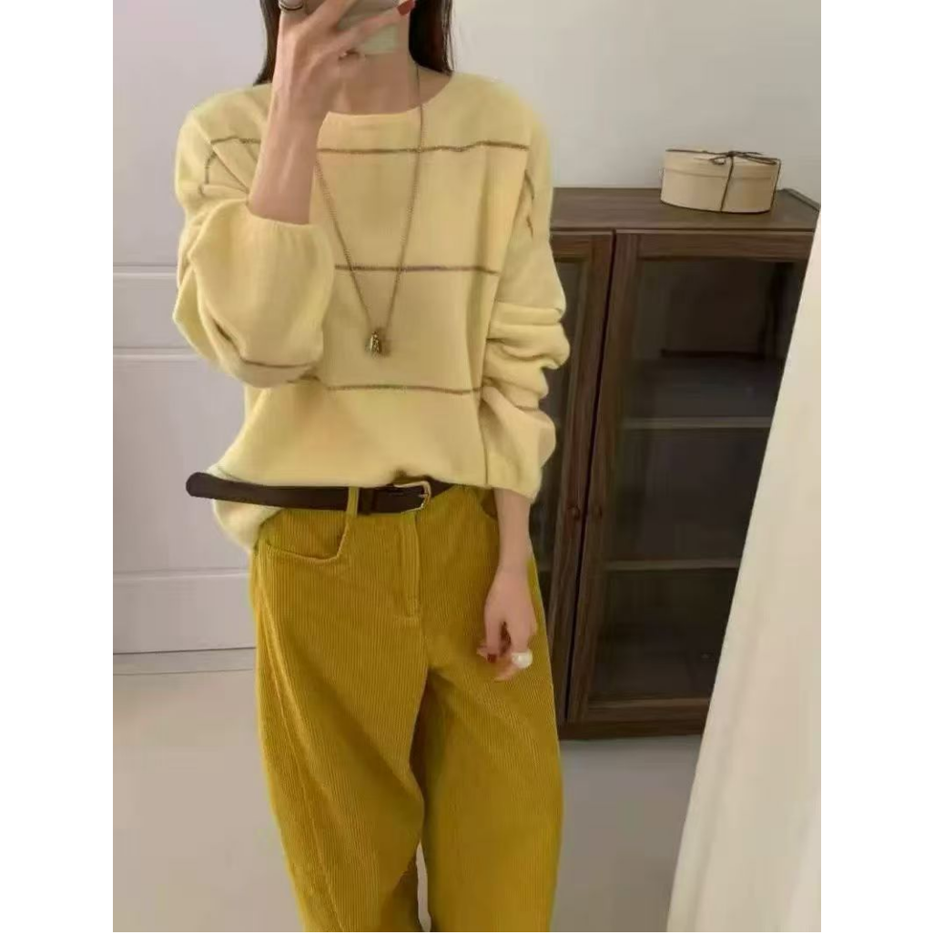 1124圆领宽条纹灯笼袖毛衣-py-11.23