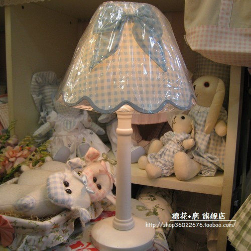 蓝色格子蝴蝶结布艺台灯/婚庆婚房台灯/田园韩版台灯/调光床头灯