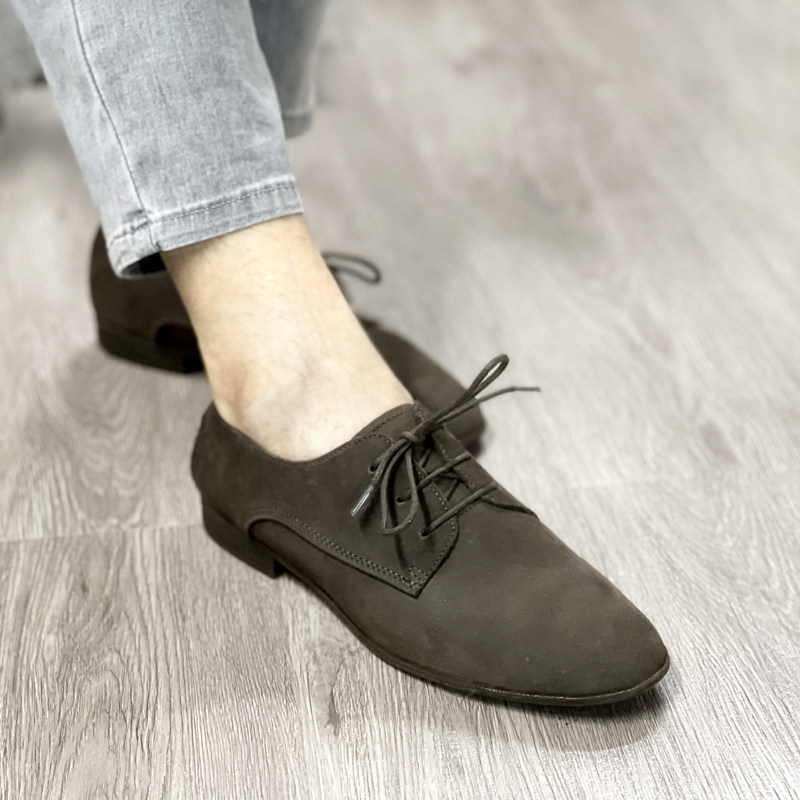 春季新款系带女鞋翻毛磨砂牛皮女单鞋外贸原单英伦风舒适软底女鞋
