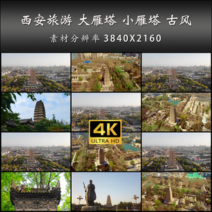 西安旅游 大雁塔 小雁塔 古风 建筑 航拍 高清 实拍 4K 视频素材