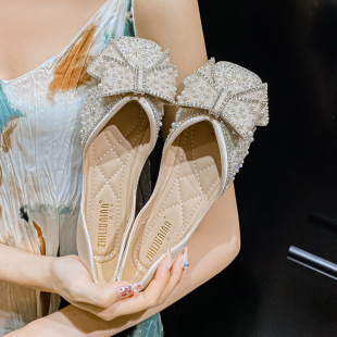 女2024年韩版 飘鞋 新款 仙女温柔女鞋 蝴蝶结浅口软底鞋 方头平跟鞋