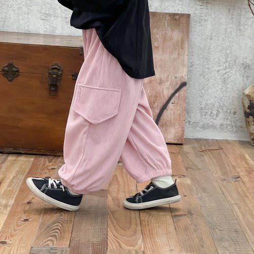 儿童工装裤春秋款休闲长裤男女童中大童洋气百搭外穿束脚裤童装