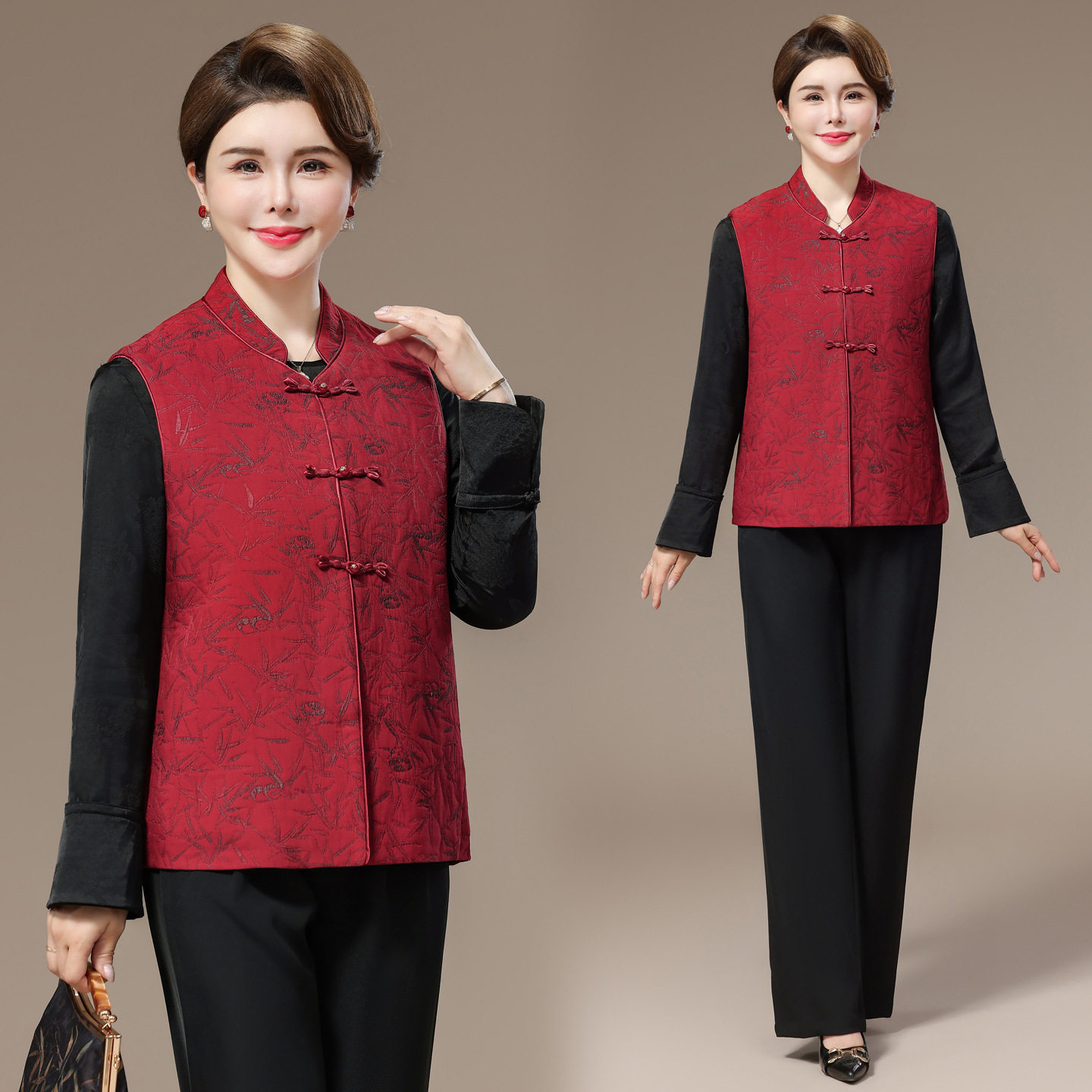 奶奶唐装春秋装马夹女新中式国风坎肩中老年200斤胖妈妈衣服加肥