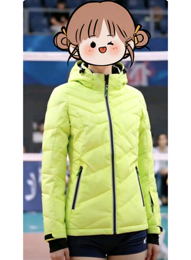 K荧光黄绿色修身加厚女款修身经典双板滑雪服