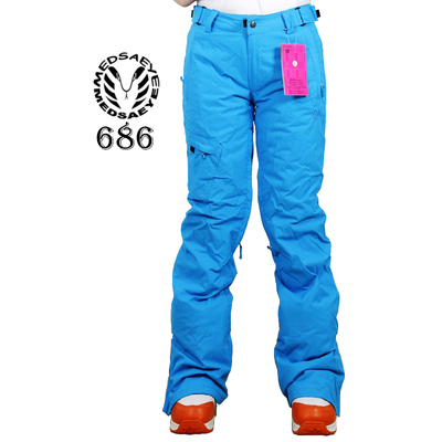 medsaeye 686湖蓝色刺绣后兜细窄腿型女士加棉单板双板滑雪裤
