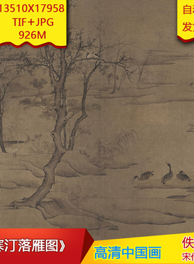 《寒汀落雁图》宋代佚名作品13510X17958像素高清国画素材