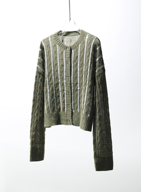 TANG TOWN超幼马海毛/羊毛/真丝/羊绒混色夹花纱亮片针织开衫毛衣