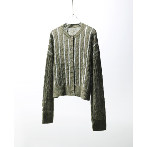 TANG TOWN超幼马海毛/羊毛/真丝/羊绒混色夹花纱亮片针织开衫毛衣