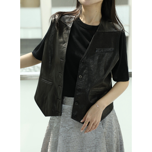 真皮羊皮马夹外套 2025新款 TANGTWON 油蜡山羊皮马甲