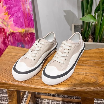 TANGTOWN百搭欧美拼色平底羊皮休闲小白鞋运动板鞋新品