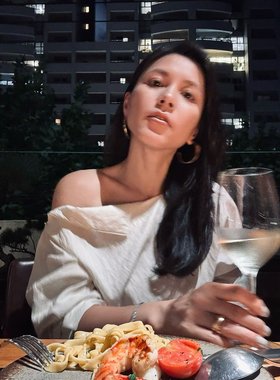 TANG TOWN自制定纺肌理感缩绉真丝 25姆米丝锦绸连袖松紧调节衬衫
