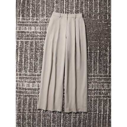 TANG TOWN 自制 干爽挺阔精纺羊毛双褶显瘦侧开衩直筒裤/西裤早春