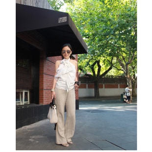 双层苎麻花边挂脖上衣 TANG TOWN自制 浪漫飘逸不规则荷叶边 衬衫