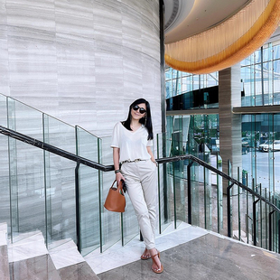 女优雅随性街头欧美百搭显腿细长裤 汤汤2004 莱卡棉小脚休闲裤