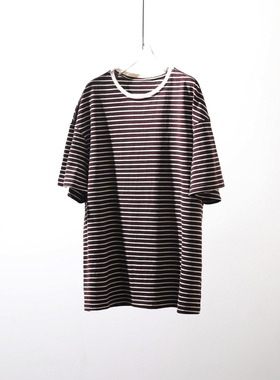 TANG TOWN 慵懒随性时髦 复古条纹慵懒大廓形舒适百搭短袖T恤