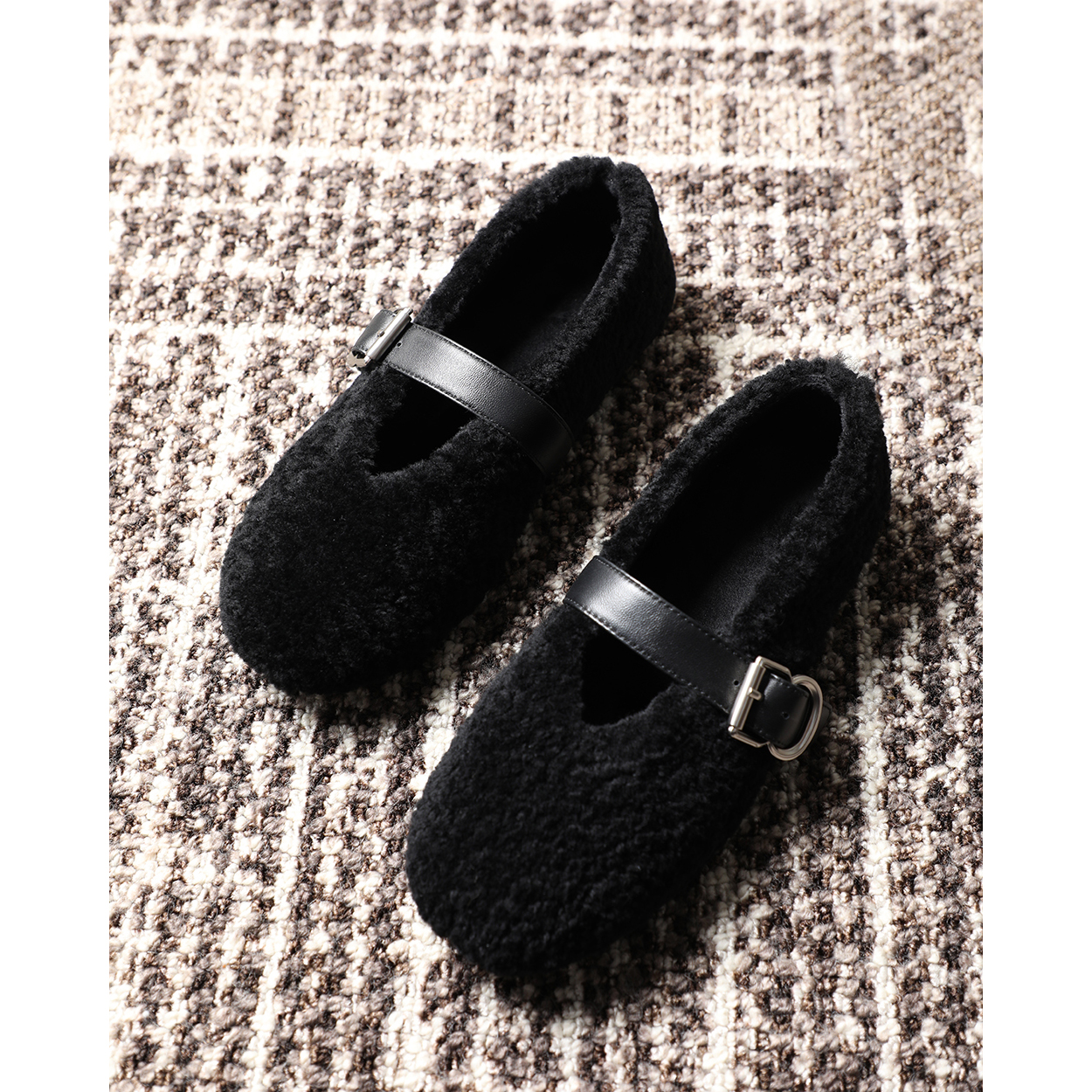 TANG TOWN 漫步冬日姿态从容 羊羔毛玛丽珍 舒适保暖芭蕾毛毛鞋