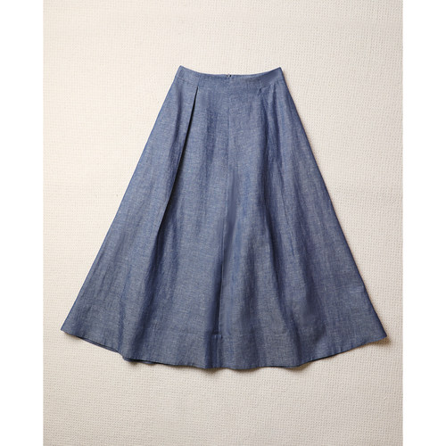 TANG TOWN自制极简单褶立体造型感/干爽高密牛仔色织亚麻大摆半裙