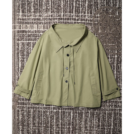 TANG TOWN 2025春 甄选质感纯棉 立体抽褶廓形设计感宽摆风衣外套