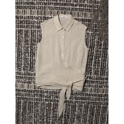 TANG TOWN自制 夏日出街利器 轻柔清凉汉麻 卡其汉麻系带无袖衬衫