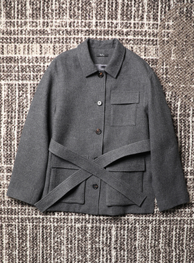 TANG TOWN 自制 都市时髦气质与复古工装型格兼容 羊毛呢腰带外套