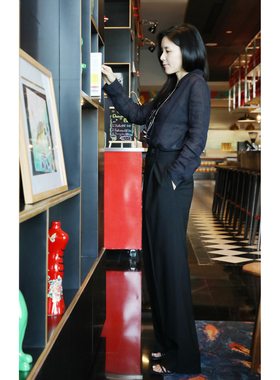 TANG TOWN自制高定立裁单褶垂挺显瘦及地羊毛阔腿裤西裤子女夏季