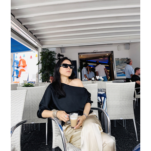 TOWN自制 衬衫 早秋静奢风及简衬衫 斜肩连肩袖 19姆米斜纹绸 TANG