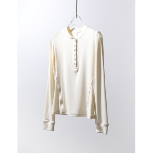 针织衫 TANG 修身 超弹强捻莫代尔罗纹亨利领半开纽扣长袖 T恤 TOWN