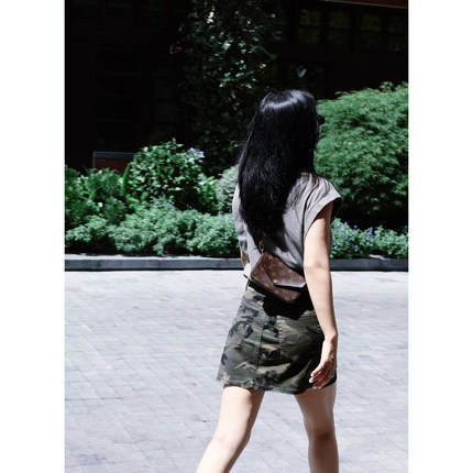 TANG TOWN 自制户外休闲/时髦硬朗感 水洗迷彩色工装风短半裙