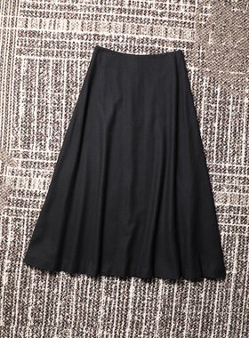 TANG TOWN 汤家自制 定纺斜纹羊毛 極简时髦连腰长半裙/大A摆伞裙