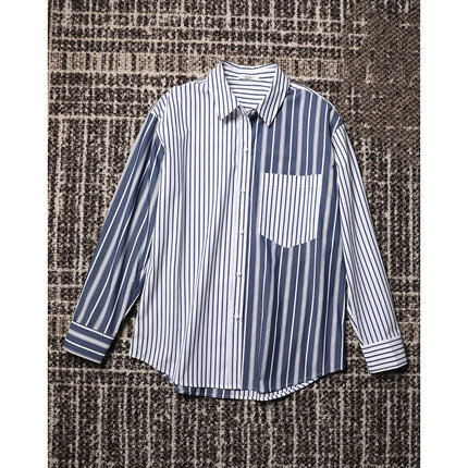 TANG TOWN自制 破格单调 高密不易皱长绒棉随性INS风色织条纹衬衫