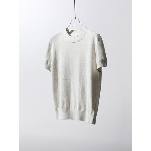 TANG TOWN 0压感弹力针织棉 百搭时髦半高圆领短袖T/针织衫