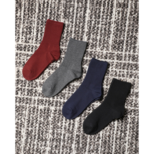 百搭保暖纯色棉质極简坑条拼平纹中筒袜 秋冬B囤 袜子 TOWN TANG