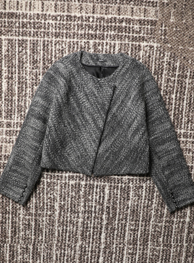TANG TOWN 自制 优雅摩登兼容 复古显瘦高羊毛粗花呢无扣短外套