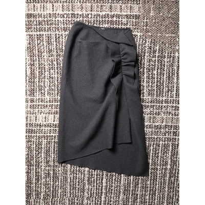 TANG TOWN 自制 重磅限量 设计感强缩羊毛不规则荷叶边小开衩半裙