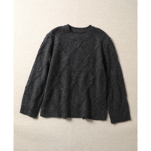 纯羊绒宽松针织衫 TANG 不规则菱格纹破损设计 时髦个性 毛衣 TOWN