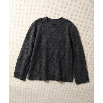 TANG TOWN 时髦个性不规则菱格纹破损设计 纯羊绒宽松针织衫/毛衣