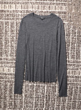 TANG TOWN自制通穿多季 亲肤垂柔羊毛混纺修身塑型手洞长袖T恤