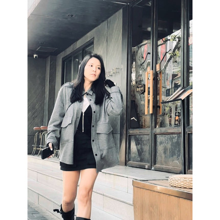 TANG TOWN 自制 空气感羊毛/蓬松厚暖/ 时髦大气廓形衬衫式外套