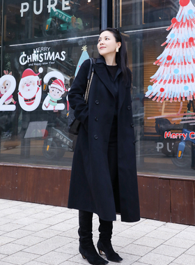 TANG TOWN 自制臻稀馆藏阿尔巴斯小山羊绒黑色双排扣大衣外套