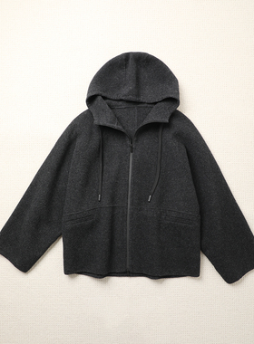 TANG TOWN 進口澳洲羊羔毛/休闲连帽双面呢茧型大衣